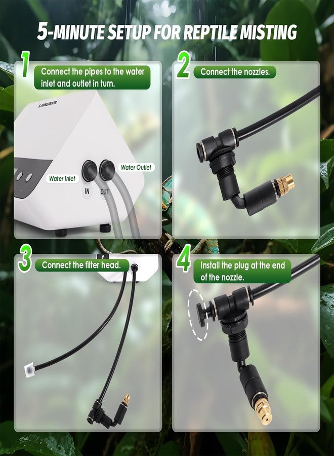 LANUEVA Timing Reptile Smart Mister, Terrarium Misting System with 3 Single Nozzles 360°Adjustable + 1 Double Nozzle, Reptile Fogger Humidifier for Lizard, Chameleon, Plants, Amphibian, Vivarium, Tank - Image 4